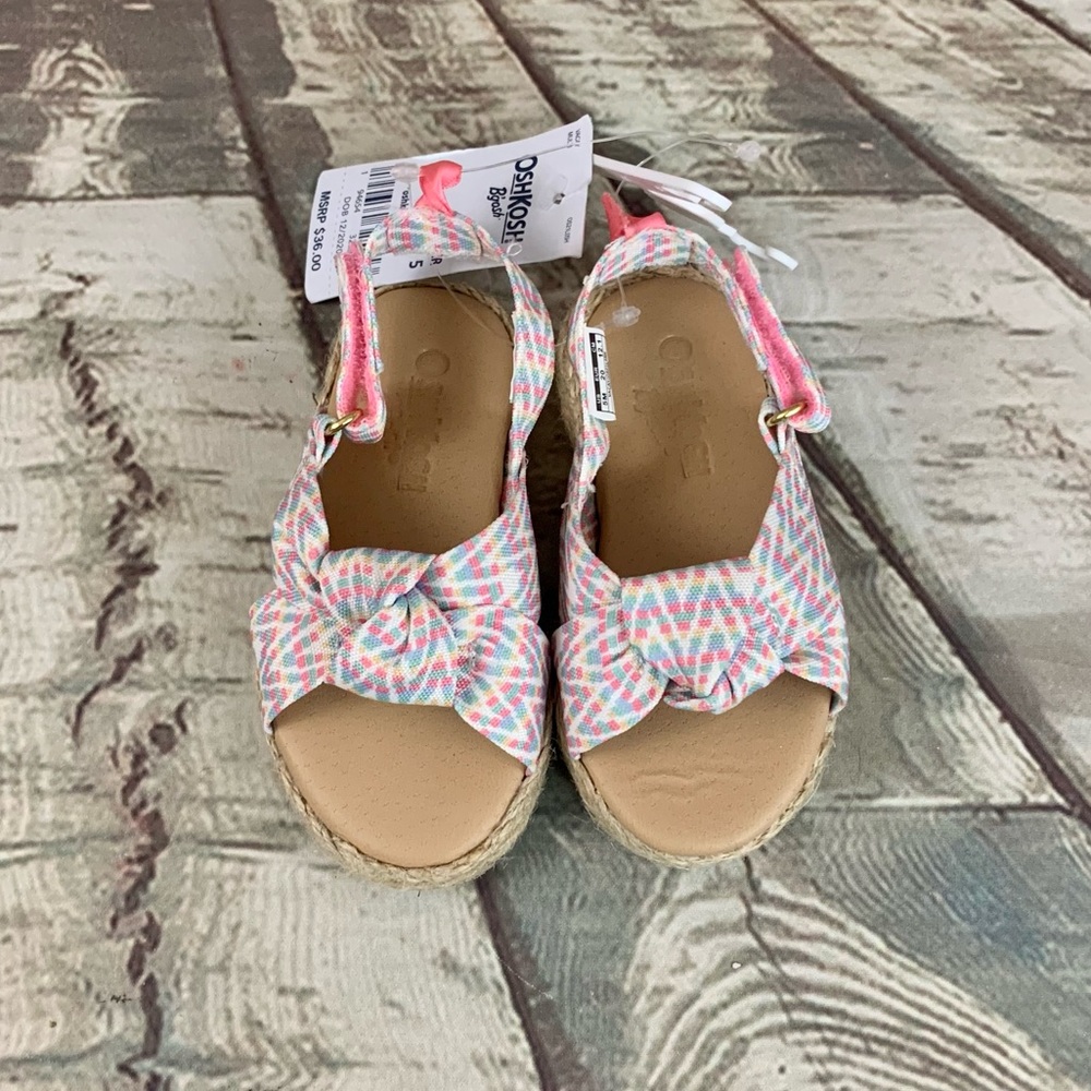 OshKosh Bgosh Vacay Pink Blue Green Yellow White Espadrille Sandals Sz 5 Toddler